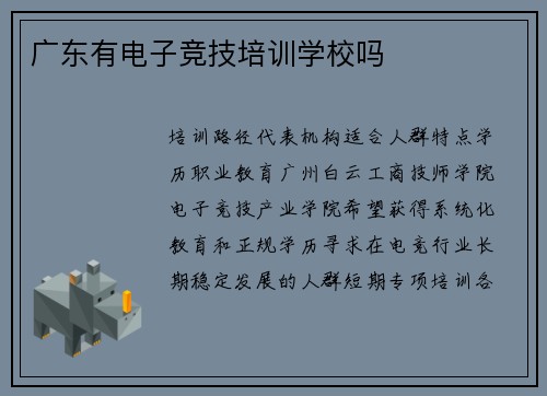 广东有电子竞技培训学校吗